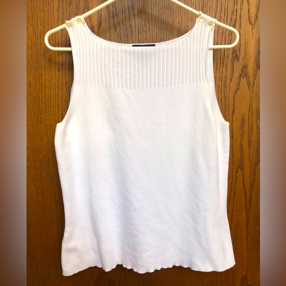 Ann Taylor Women's Sleeveless Sweater Tank Top Medium White Ribbed Stretchy